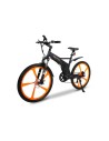 vélo VTT électrique e-fly orange avec une béquille et compteur LCD
